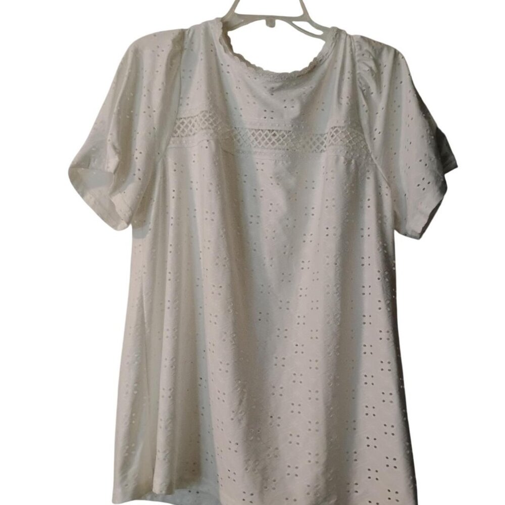 White Eyelet Puffy Sleeve Blouse Lace Details Boho Cottagecore Coquette Fairy